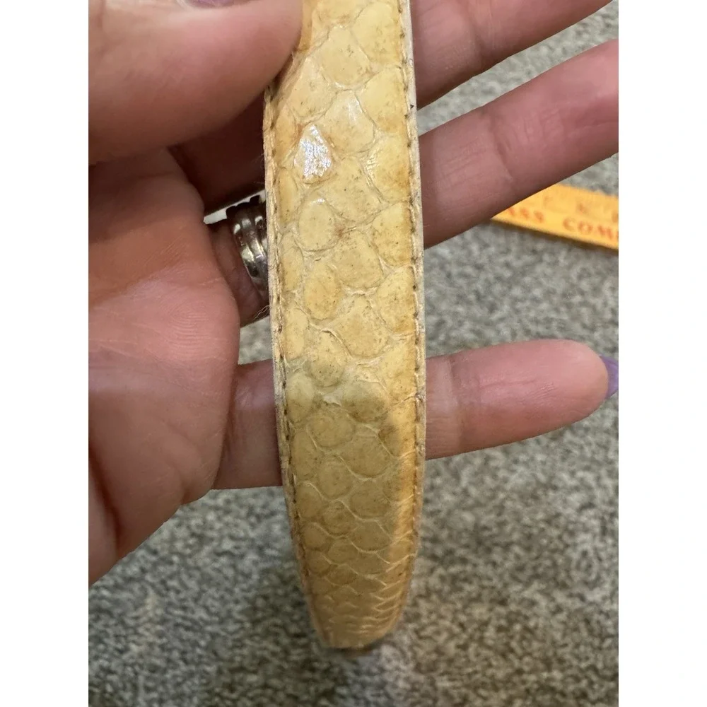 Dame Genuine Snakeskin Women's Yellow Belt Deco Gold Silver Hook Buckle‎
